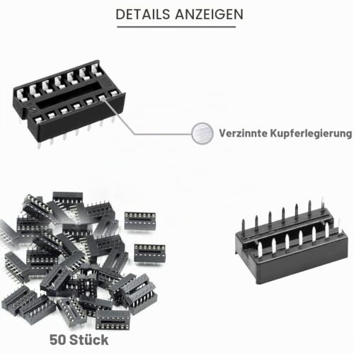 50pcs DIP IC Socket 14 Pin 2.54mm Spacing IC Socket Adapter Solder Type Flat Pin IC Components High Quality with Tin Wire Pin for DIY Electronics Experiment