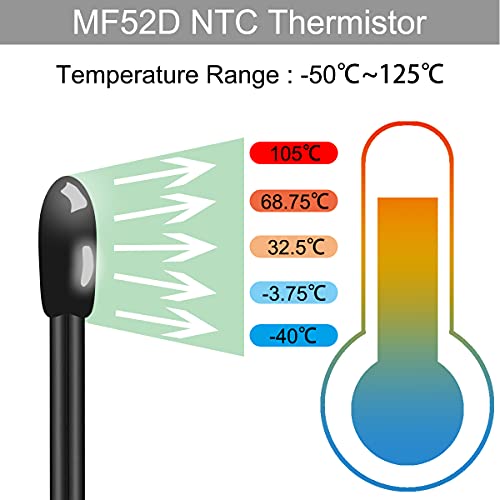 Thermistor NTC MF52D 10K 100K Ohm Temperature Sensor 1% Accuracy Value for Arduino, Temperature Measurement Project, Pack of 10 (5x 3435 / 5x 3950)