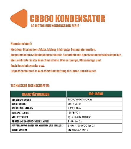 [40 mm x 70 mm] CBB60 20uf Capacitor, Running Capacitor, MFD 450 VAC 50/60 Hz Cylindrical (DE-20uf Capacitor)