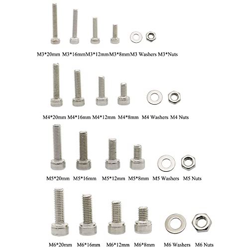 560 Pieces M3 M4 M5 M6 304 Stainless Steel Hex Socket Head Cap Bolts Screws Nuts Washers Assortment Kit with Hex Wrenches