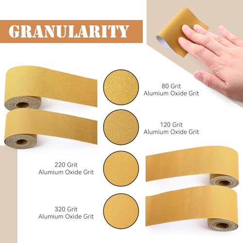 8 Rolls 40 Yards 80, 120, 220, 320 Grit Psa Continuous Sandpaper Roll 2-3/4" Wide Longboard Sandpaper Self-Adhesive Sand Paper Automotive Woodworking Hand Sanding Block 5 Yards 8