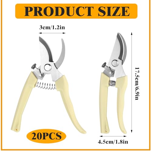 20 Pcs Pruning Shears for Gardening, Beige Garden Clippers Handheld Heavy Duty Plant Scissors Bypass Pruning Shears for Gardening Yard Hedge Flowers Tree Trimming Plant Cutter