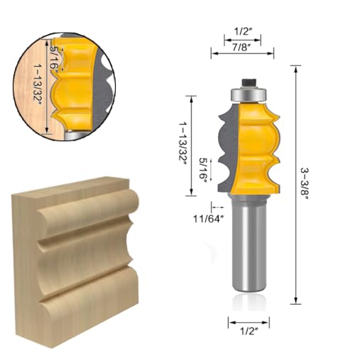 TAIWAIN Router Bit Set 1/2 Inch Shank 5 PCS, Panel Wood Milling Cutter,Rail &Stile Woodworking Miter Carbide CNC Cutting Tool for Cabinet Drawer Door Surfacing Woodwork Router Bits Sets (5)