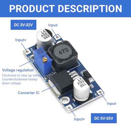 Pack of 5 XL6009 Boost Converter Module DC to DC 3.0-30V to 5-35V Output Voltage Adjustable Step Up Board for Arduino DIY Electronic Projects