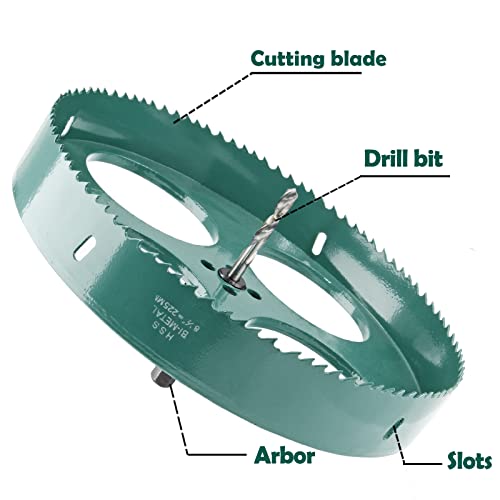 8-7/8 Inch / 225mm Bi-Metal Hole Saw with Arbor for Wood Drywall Hole Saw with Heavy Duty Arbor 8-7/8" / 225mm