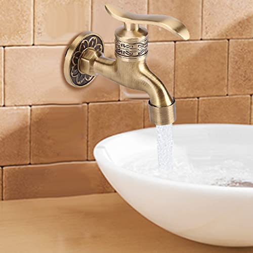 Garosa Traditional Brass Bathroom Faucet, Vintage Wall Mount Tap, Bronze Finish, G1/2 Thread