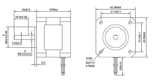 STEPPERONLINE Nema17 Stepper Motor 26 Ncm 1.8 deg with 1 m Cable and Connector 12 V 0.4 A for CNC 3D Printers and Robots