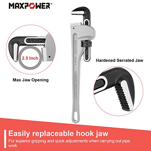 MAXPOWER 18-inch Pipe Wrench, 2.5 inch Jaw Opening Capacity