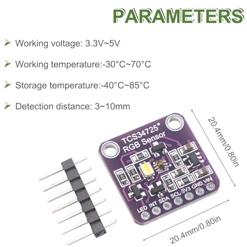 TCS34725 RGB Light Color Module TCS-34725 Color Sensor Color Recognition Board with IR Filter and White LED Detection Module High Sensitivity for Arduino - 2 Pieces 22.5W
