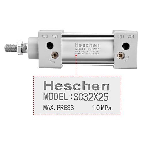 Heschen Pneumatic Standard Cylinder, SC 32-25, PT1/8'' Port, 32mm Bore, 25mm Stroke, Single Rod Double Action