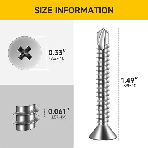 Mywish (150Pcs) #10 x 1-1/2" Self Tapping Screws & (250pcs) #8 x 1-1/4" for Sheet Metal Self Tapping Screws, 410 Stainless Steel, Tek Self Drilling Mouting Screw for Metal Plastic Fast Tapping