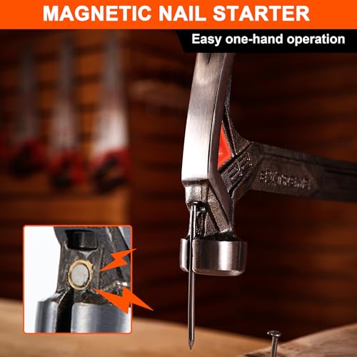 VANQUISH 17 oz Framing Hammer, Straight Claw Hammer with Magnetic Nail Holder, Rip Claw Hammer with Milled Face & Shock Absorbing Grip, Heavy Duty One-piece Forged Hammer 0527