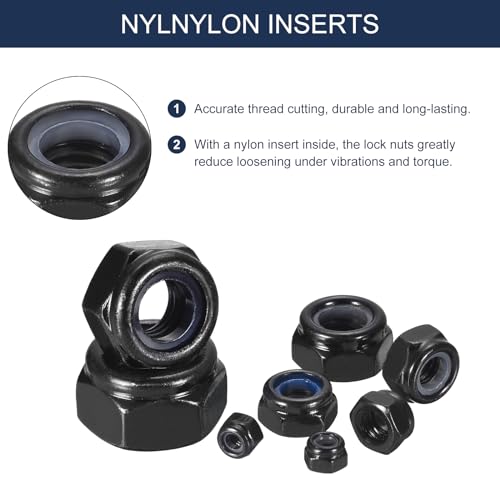 uxcell 50Pcs 1/2"-13 Nylon Insert Hex Lock Nut, 304 Stainless Steel Self-Locking Nylon Insert Stop Nut for Industrial Construction Fasteners, Black&White 50