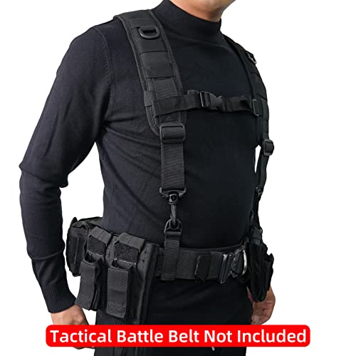 MELOTOUGH Tactical Outdoor H-Harness Duty Belt Suspenders Black,Electrical Tape Holder Tape Thong with Trigger Snap Hook Electrical Tape Strap for Tool Bag, Tool Backpack, Tool Belt