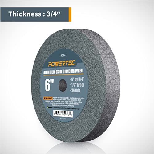 POWERTEC Bench and Pedestal Grinding Wheels, 6 Inch x 3/4 Inch, 1/2 Arbor, 150 & 36 Grit, Aluminum Oxide Bench Grinder Wheel for Bench Grinder, 2PK
