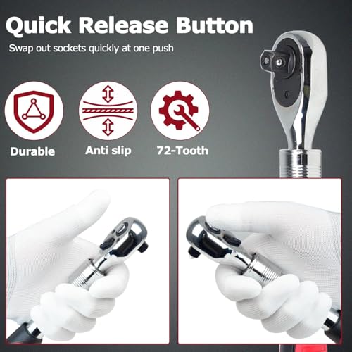 Extendable Ratchet Wrench Set, 1/4 3/8 1/2''Flex Head Socket Ratchet Wrench