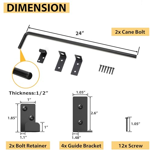 24" Heavy Duty Cane Bolts for Gates with Upgraded Square Hardware Gate Drop Rod with Black Finish for Wood PVC Vinyl Fences Gates, Double Doors-2 Pack 24Inch-2pack