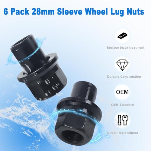 6 Pack Two-Piece 28mm Sleeve Wheel Lug Nuts Fit for Heavy Duty Semi Trucks 6