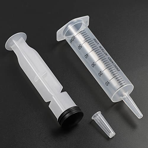 Syringes 60 ml, Pack of 5 Plastic Syringes Without Needle, Plastic Plastic Syringe Measuring Syringe Dosing Syringe for Industrial, Liquid Measurement Dispensing, Animal Feeding, Plant Watering