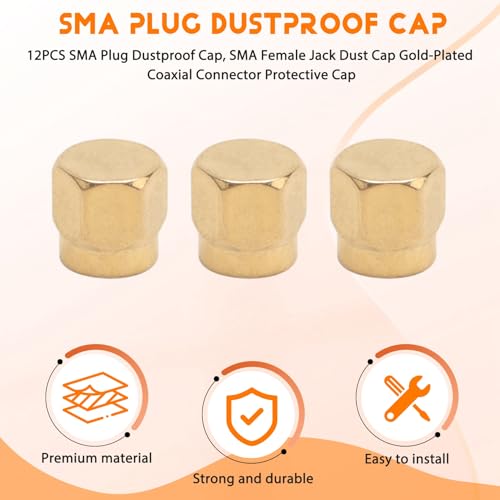 SMA Plug Dust Cap, Pack of 12, SMA Female Connector, Gold-Plated Coaxial Connector, Protective Dustproof Cover