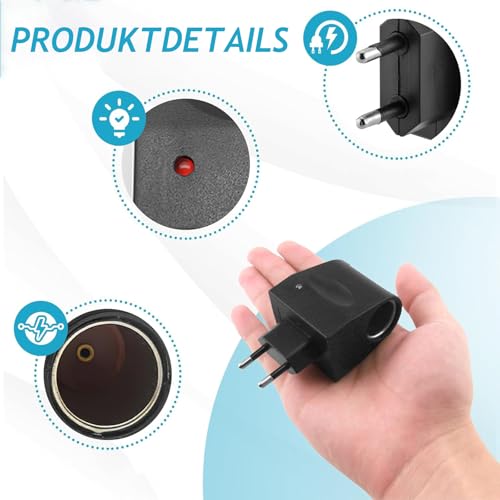 Powice Adapter 12 V to 230 V, 230 V to 12 V Cigarette Lighter Socket 24 W 2 A - AC/DC Voltage Converter EU Plug, 220 V to 12 V Converter for Car Devices, Compressor, Cool Box