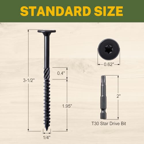 LIONMAX Structural Wood Lag Screws, #14 x 3-1/2 Inch, 100-PCS, Black #14 x 3-1/2"