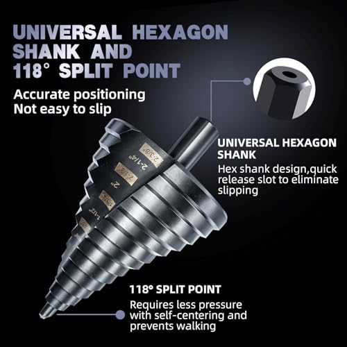 1/4"-2-3/8" XL Step Drill Bit, HSS Double Flute, Metal Wood 1/4" - 2-3/8"