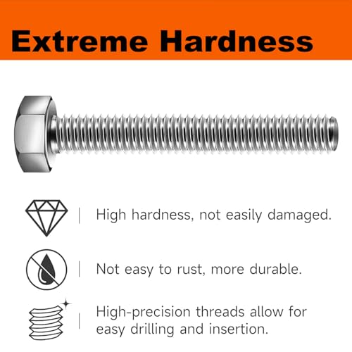 2Pcs 3/4"-10 x 7 Hex Head Bolt, 304 Stainless Steel 18-8 Fully Threaded, A2-70 Corrosion Resistant External Hex Drive Fastener, Silver 7"