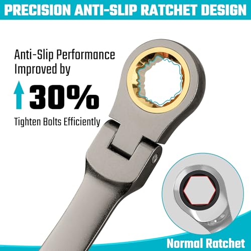 DURATECH Extra Long Anti-Slip Flex-Head Ratcheting Wrench Set, 5-Piece, SAE