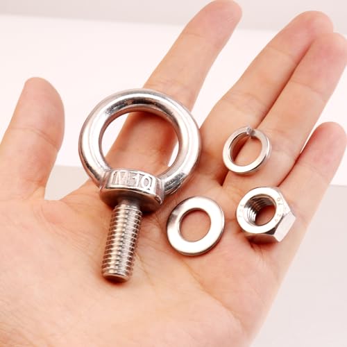 10 Pack M10 x 25mm Threaded Eyebolts with Nuts Washers,Stainless Steel Marine Grade Shoulder Eye Bolt,Eyebolts for DIY, Furniture,Swing, and Outdoor Use (M10 x 25mm)