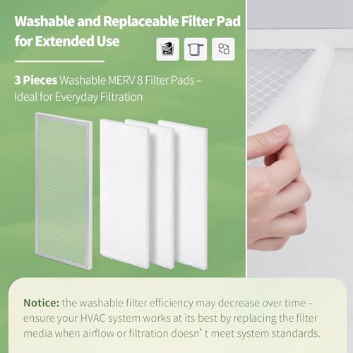 14x30x1 Reusable Air Filter MERV 8 Washable Furnace & AC Filter with 2 Extra Media Pads, Aluminum Electrostatic Air Filters for Home, Fits HVAC System, Air Conditioner, Air Handler 30" x 14" x 1"