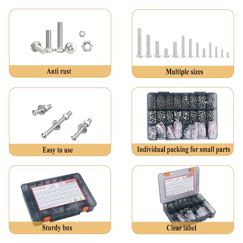 780Pcs Machine Screws Assortment Kit,#4-40#6-32#8-32#10-24 Stainless Steel Screws Set with Nuts Bolts and Flat Washers, for Electronics Furniture Automotive Repair & DIY Projects