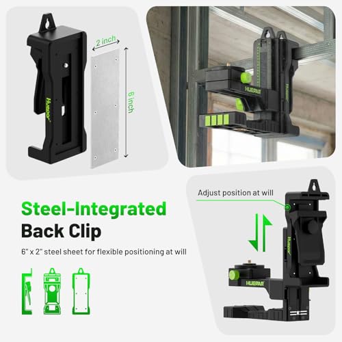 Huepar Fine-tuning Bracket Laser Level Mount, Multifunctional Magnetic Pivoting Base with Adjustable Spring Clip, 360° Rotation-alternative to a standard 1/4" and 5/8" thread & Height Adjustment-PV16+