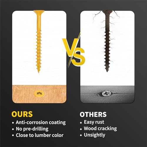 Deck Screws #10 x 2-1/2, 310+310pcs, Tan and Brown Epoxy Coated, T25 Star Bit Above 1500 Hour Salt Spray Coating Outdoor Decking Screws Excellent Rust Resistant for Outdoor Wood Fence