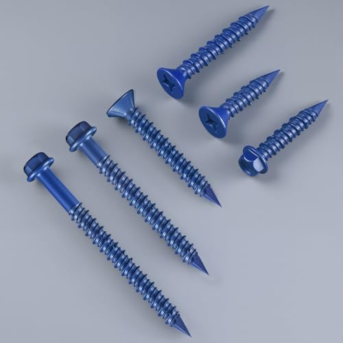 100Pcs 1/4 x 2-1/4 Inch Concrete Screws Anchor with Drill Bit, Blue Hex Head Masonry Brick Stucco Cement Block Screws, Diamond Point 1/4"x2-1/4" Blue-Hex Head 100