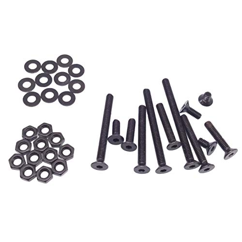 Yodaoke 240pcs M4-0.7 Flat Head Socket Cap Screws, Alloy Steel Grade 10.9, DIN 7991, Allen Socket Drive, with Nuts and Washers Assortment Kit