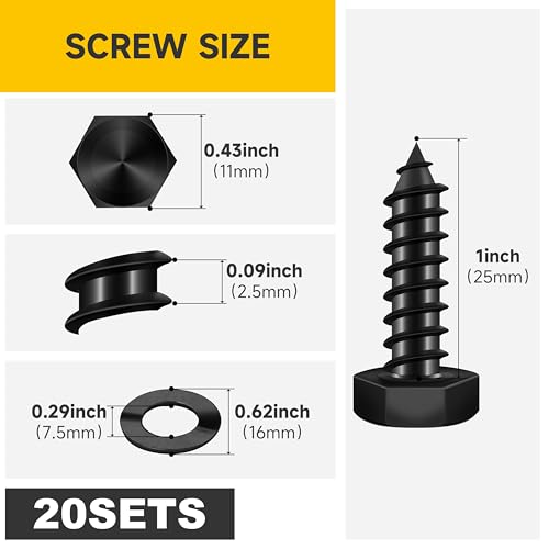 Mywish (20Sets) 1/4" x 1" Hex Head Lag Bolts & 50Pcs 4 Inch Wood Screws, #14 x 4 Heavy Duty Outdoor Wood Screws Assortment Kit Deck Screws, Lag Screws Wood Screws, Black Timber Screws Lag Bolts
