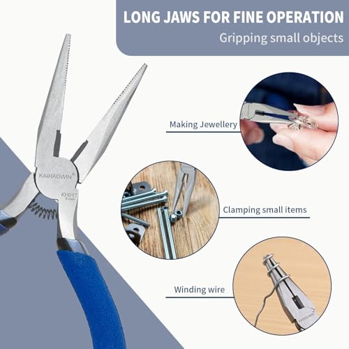 KAIHAOWIN 5" Mini Needle Nose Pliers - 10 Pack, Small Precision Pliers Set for Jewelry Making & Crafts, Spring Loaded Long Nose Pliers with Wire Cutter, Rustless High Carbon Steel for Bulk Projects