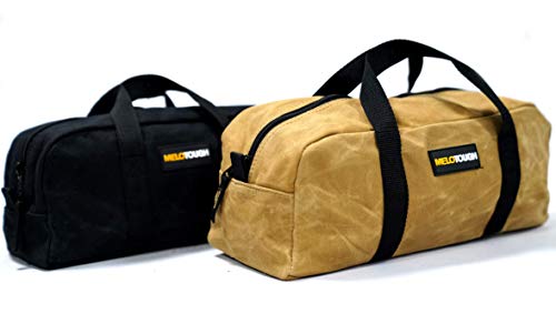 MELOTOUGH 2 PACK Fastener Bag Utility Canvas Zipper Tool Bag + 2 PACK Waxed Canvas Utility Tool Tote bag Combo Kit-Includes 1 Medium & 1 Small Tool Organizer Bags