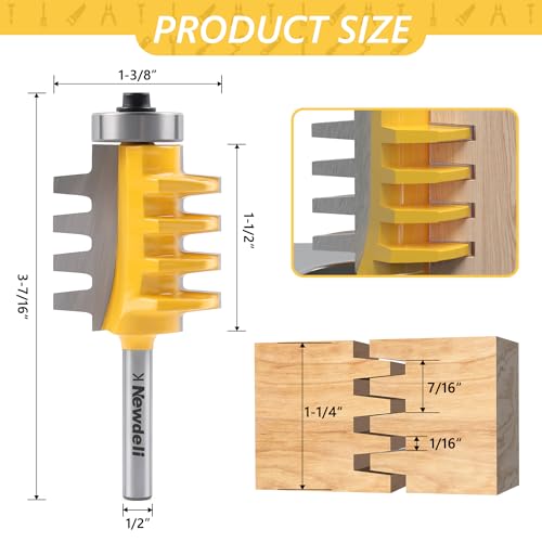 Newdeli 45 Degree Lock Miter & Tongue and Groove & Finger Joint Router Bit Set - 1/4 Inch Shank Woodworking Milling Cutter Tool 4-Piece Set
