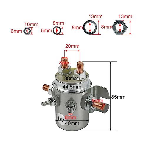 Wai Danie Continuous High Performance Switch Relay Solenoid Compatible with Prestolite & Ramsey Winch Electric Golf Cart Car Crane Boom Winch 6 Terminal 12V