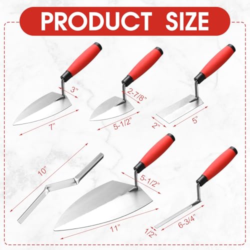 Lasnten 6 PCS Masonry Hand Tool Set 11" x 5-1/2" Philadelphia Brick Trowel