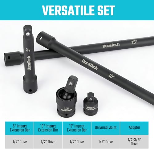 DURATECH 1/2" Impact Socket Extension Set, (5", 10" and 15") 5"-15"