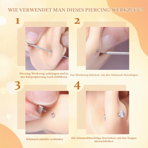 MODRSA Helix Nose Piercing, Tragus Piercing: Pierc Ball, Grabber and Pierc Threader Tool for Changing Ears, Nostril Lip Jewellery, 16, 18, 20G Straight
