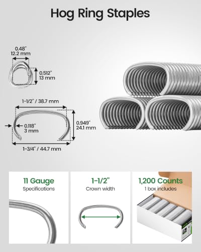 meite 11 Gauge Hog Rings, Zinc-Aluminum Alloy 1-1/2" Crown 1,200 Counts