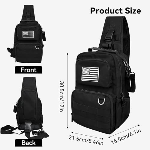 Small Tool Bag, Shoulder Tool Bag Organizer for Electricians, Small Tactical Sling Bag for Men, Heavy Duty Compact Tool Chest Bag with Multi-Pocket Organization & MOLLE System(Black 12 Inch) Black
