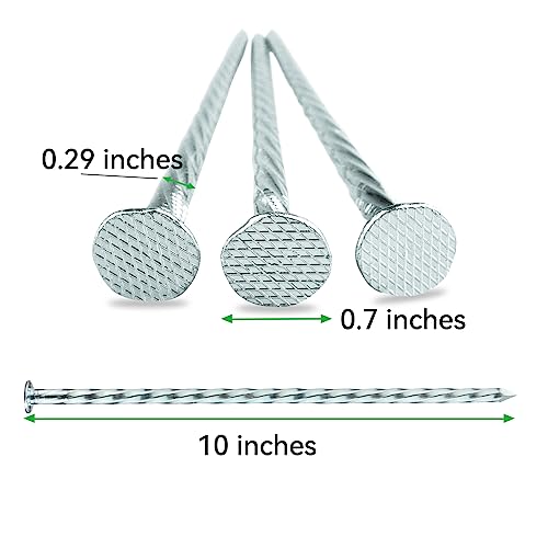 50-Pcs Galvanized Landscape Stakes, 10-Inch Length, 0.7 Inch Extra Large Top, Spiral Metal Anchoring Spikes, for Paver Edging, Weed Barrier, Camping Tent, More