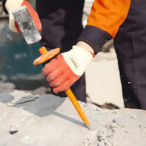 Finder 2PCS 12 Inch Heavy Duty Mason Chisel with Hand Guard, 2 PCS Flat End Chisels, Rock Concrete Mortar Stone Chisel for Demolishing Carving Scaling Breaking Hounding