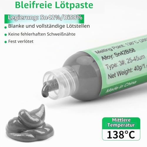 Syringe Soldering Paste, Soldering Paste Sn42Bi58, Lead-Free Low Temperature 138°C, 40g | Gruiqrd Lead Free Flux Solder Flux Tin Paste for BGA LED SMD SMT Solder (1.41oz)
