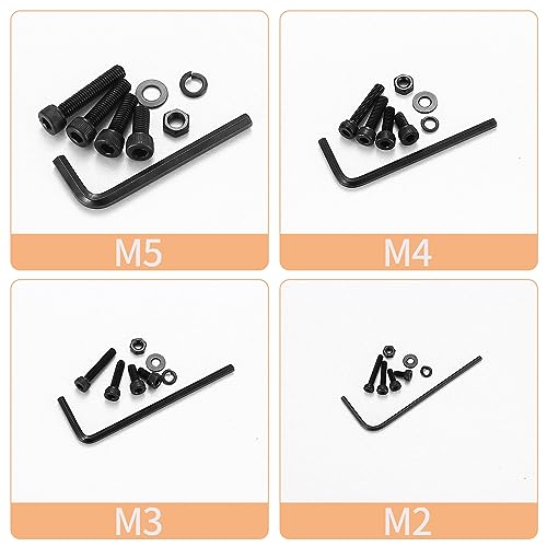 1680 Pcs M2 M3 M4 M5 Metric Hex Head Bolts and Nuts and Washers Set, Hex Socket Head Cap Screws Bolts and Nuts and Washers Assortment Kit, Black Machine Screws Set 1680